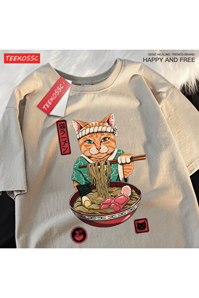 StartMore تي شيرت Y2k Vintage تي شيرت ياباني Harajuku يأكل نودلز القط