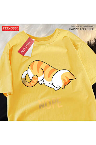 StartMore تي شيرت Y2k Vintage تي شيرت قطة برتقالية صغيرة ترفرف رأسها وتحارب