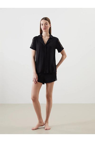 LC Waikiki Lcw Dream Shirt Collar Women's Pajama Set with Shorts (S5)