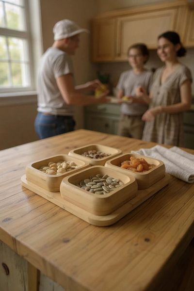 UCR HOME Set of 4 Square Bowls with Natural Bamboo Stand Snack Bowl Breakfast with Presentation Tray