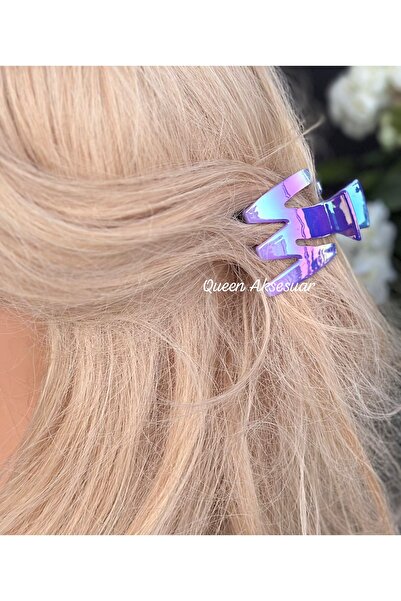 QUEEN AKSESUAR مشبك مشبك كبير من الأكريليك اللؤلؤي اللامع على شكل متعرج أرجواني أرجواني