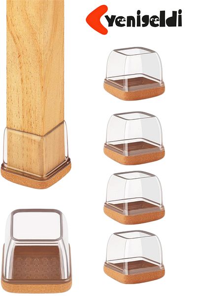 Yenigeldi 4 τετράγωνες καρέκλες Papucu (2,3–2,7 cm) Διαφανές πάχος σιλικόνης με προστατευτικό δαπέδου Έπιπλα Πόδι