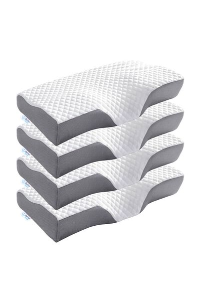 BETTER POSTURE Pack of 4 Lite Memory Foam Cervical Orthopedic Pillows, White, 56 x 37 x 11 cm