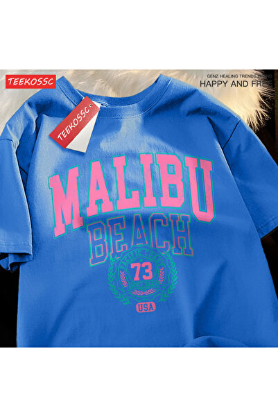 StartMore تي شيرت Y2k Vintage تي شيرت Malibu Beach بطباعة حروف بسيطة