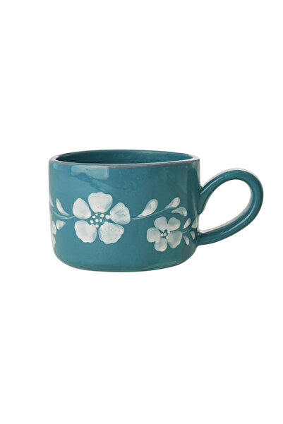 RICE El Yapımı Seramik Kupa - Yeşil Çiçek