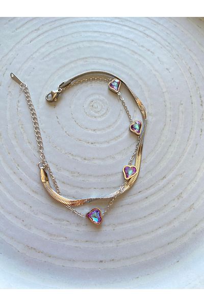 Fulmin Zircon Stone Heart Steel Bracelet