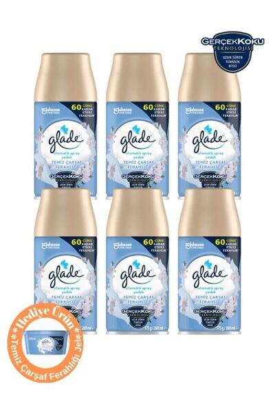 Glade Oda Kokusu Yedek Sprey Temiz Çarşaf Ferahlığı 6 x 269 ml./175gr. Hediyeli