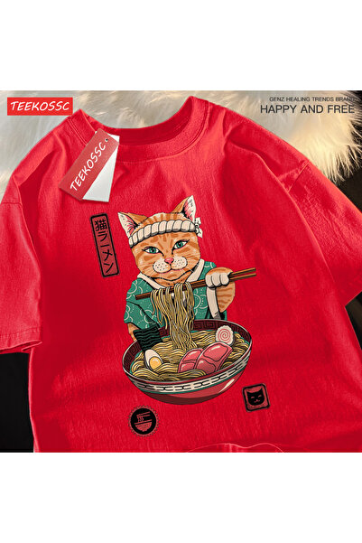 StartMore تي شيرت Y2k Vintage تي شيرت ياباني Harajuku يأكل نودلز القط