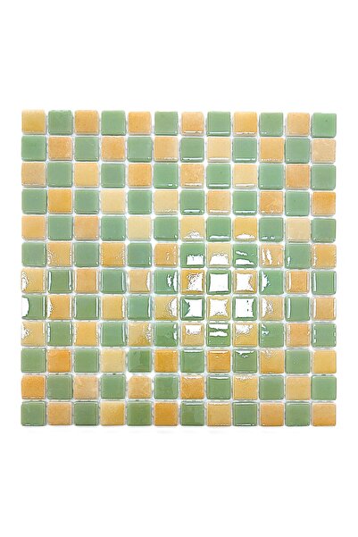 MozaiKristaL Tüm yüzeyler için 25x25mm. M.Yeşili-P.Sarı Damalı 31,5x31,5cm Fileli Cam Mozaik (10 File Karo=1m2 )