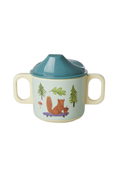 RICE Melamin Çocuk Kapaklı Bardak - Mavi Mutlu Orman