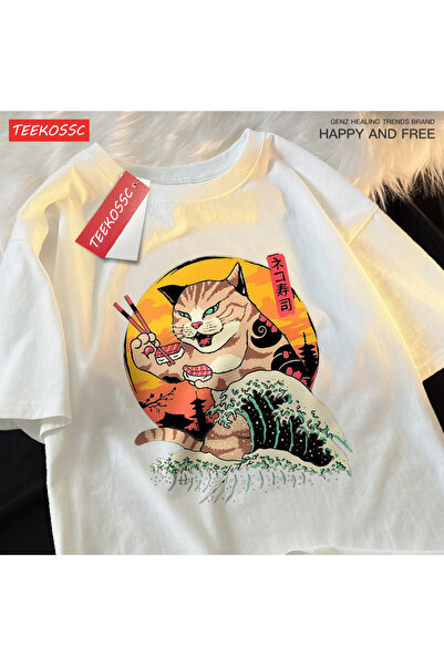 StartMore تي شيرت Y2k Vintage تي شيرت ياباني هاراجوكو ويف سوشي كات