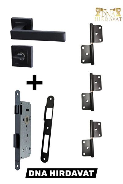 DNA HIRDAVAT Siyah Kare Rozetli Wc-banyo Kapı Kolu Kapı Kilidi Menteşesi (1 TAKIM)