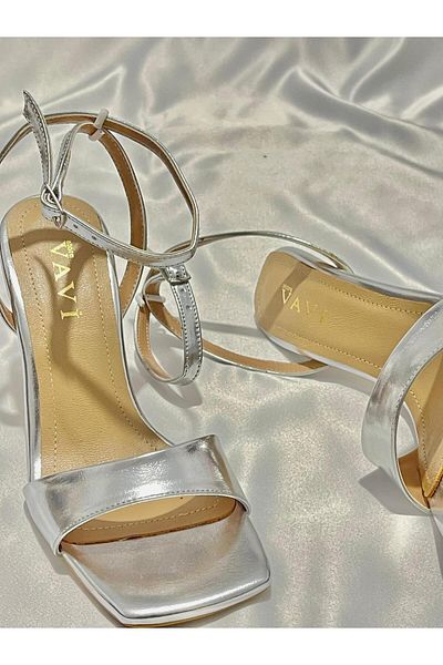 VAVİ STORE Women Metallic Silver Leather Women High Heels Shoes