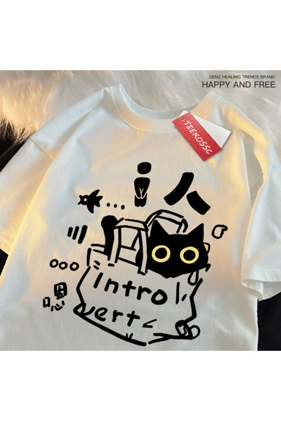 StartMore Y2k Vintage Tişört Tee Bir içe dönük kedi eğlenceli baskı japon tarzı