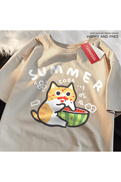 StartMore تي شيرت Y2k Vintage تي شيرت مطبوع عليه قطة وطعام ممتعة