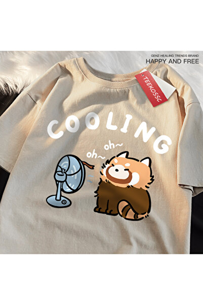 StartMore Y2K Vintage T-Shirt Tee Fun Raccoon Blowing a Fan