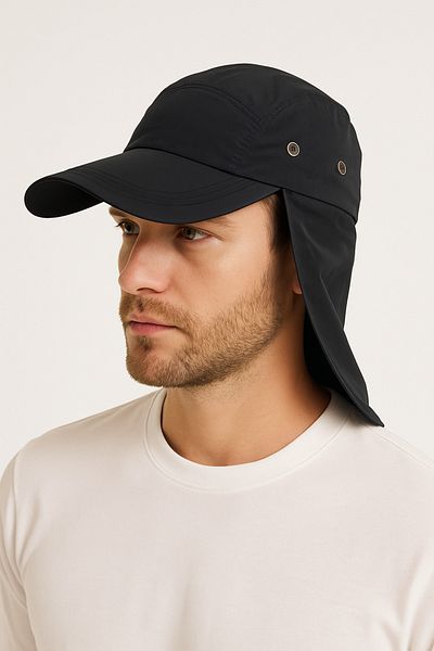 CosmoOutlet Black Legionnaire Hat for Land with Uv Protection Summer Ensele and Long Visor