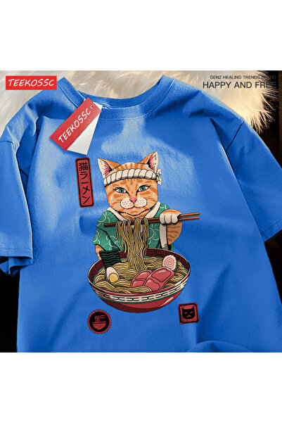 StartMore تي شيرت Y2k Vintage تي شيرت ياباني Harajuku يأكل نودلز القط