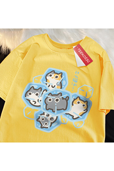 StartMore Y2K Vintage T-Shirt Tee Ice Cat Fun Cartoon Cats Print