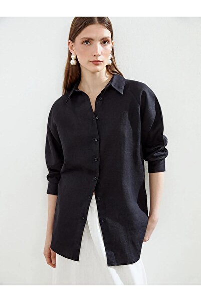 LC Waikiki Lcw Modest Oversize %100 Keten Kadın Gömlek (S5)