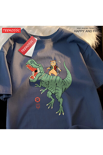 StartMore تي شيرت Y2k Vintage تي شيرت ياباني هاراجوكو لركوب ديناصور القط