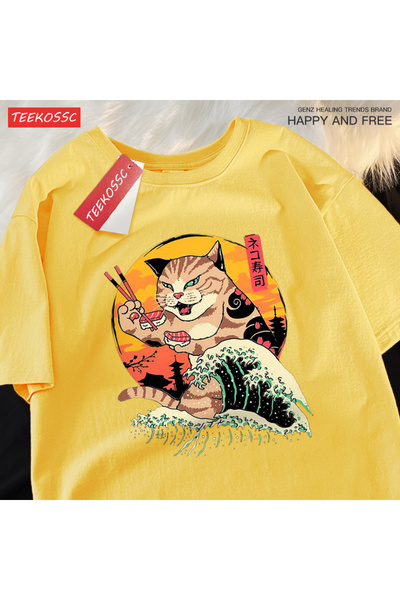 StartMore تي شيرت Y2k Vintage تي شيرت ياباني هاراجوكو ويف سوشي كات