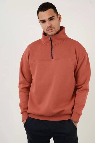 mzpkartan Oversize Half Zip Collar Basic Sweatshirt - Dusty Rose