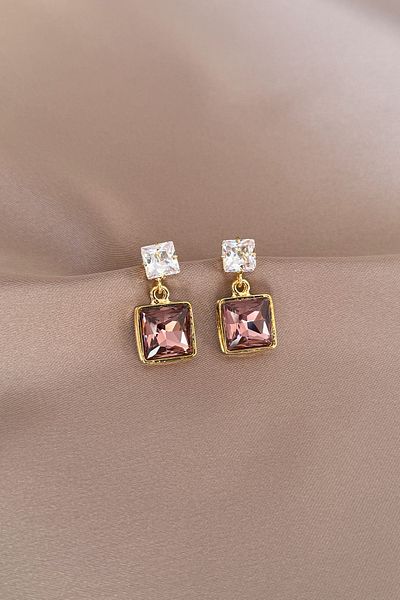 laria jewelry Square Purple Stone Dangle Earrings