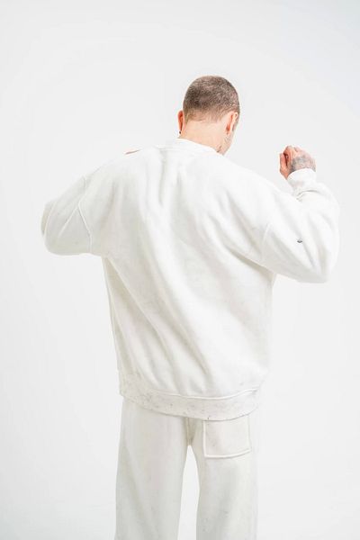 Silerra    Unisex Long Sleeve Crew Neck Washed Sweatshirt - White