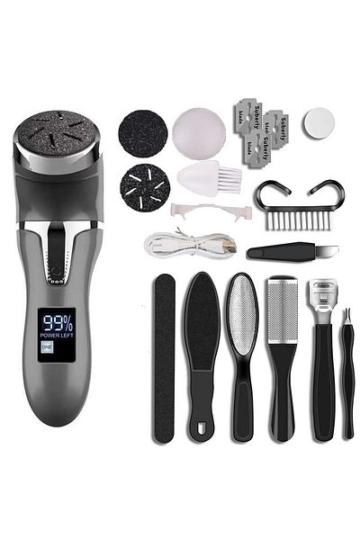 Clavi Multifunctional Electric Foot and Heel File with Suction, IPX 7 with 16 Accessories, Black