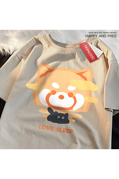 StartMore تي شيرت Y2k Vintage تي شيرت Love Sleep Orange Raccoon