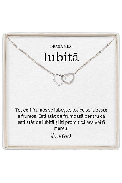 The Jewel Heart Elegant Necklace For Her, Interlocking Hearts With Subtle Glitter, Length 39+5 cm
