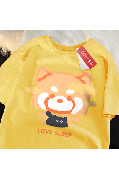 StartMore تي شيرت Y2k Vintage تي شيرت Love Sleep Orange Raccoon