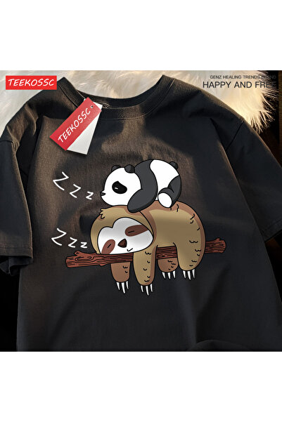 StartMore Y2K Vintage T-Shirt Tee Pandas Sloths Sleeping on