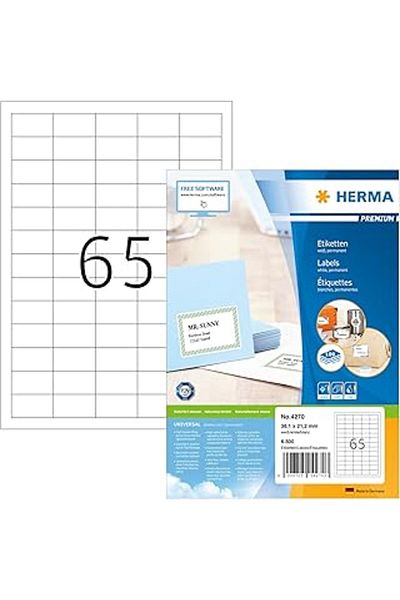 STOREMAX Herma 4270 Universal Label Din A4 Small 38,1 X 21,2 Mm, 100 Sheets, Paper, Matte Self-Adhesive