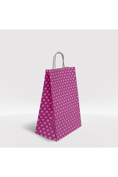 weloveis Pink Polka Dot Kraft Paper Bag 18X8X25-25Pcs