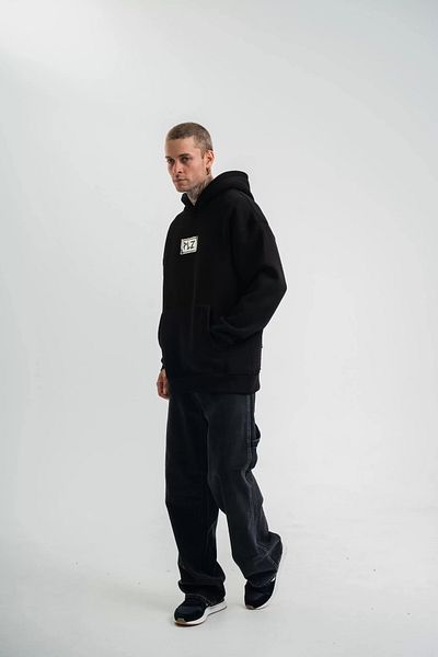 Silerra Unisex Hooded Long Sleeve Patched Embroidered Sweatshirt - Black
