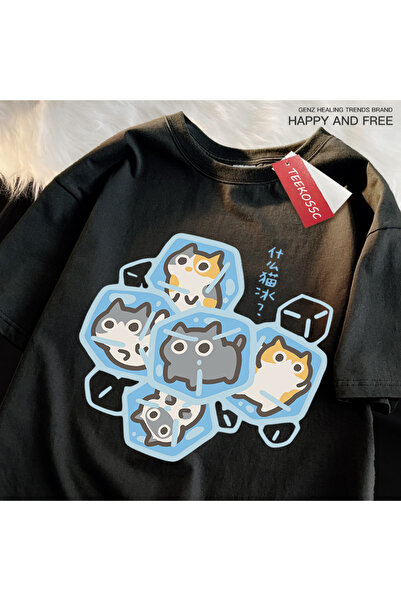 StartMore Y2k Vintage Tişört Tee Buz Kedi Eğlenceli Karikatür Kediler Baskı