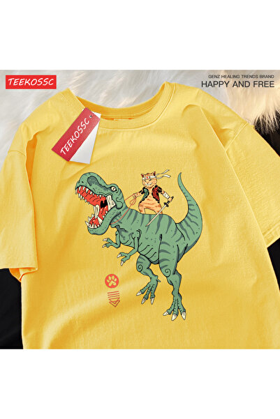 StartMore تي شيرت Y2k Vintage تي شيرت ياباني هاراجوكو لركوب ديناصور القط