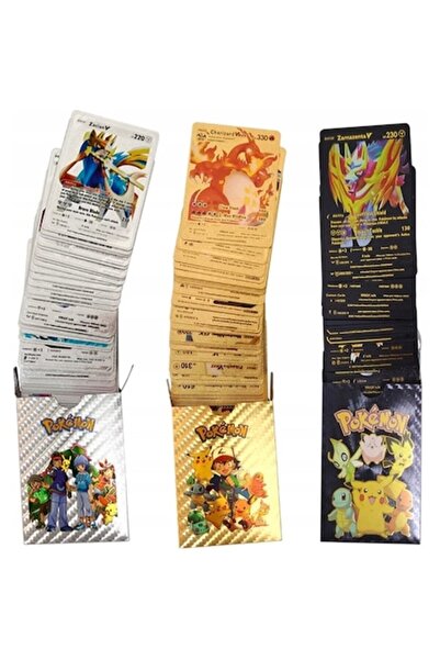 victiny Set 3 pachete carti Pokemon, 3in1, 165 bucati, Multicolor