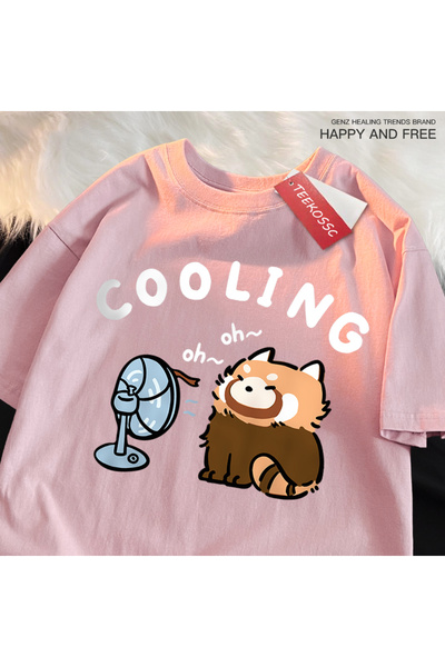 StartMore Y2K Vintage T-Shirt Tee Fun Raccoon Blowing a Fan