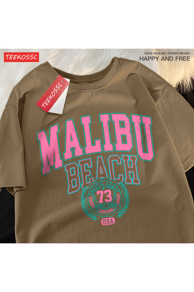 StartMore تي شيرت Y2k Vintage تي شيرت Malibu Beach بطباعة حروف بسيطة