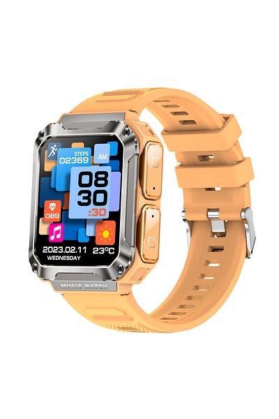 USSPY Smartwatch with built-in Bluetooth headphones, USSPY, heart rate 1.96-inch HD display, orange