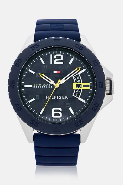 Tommy Hilfiger Men 1791204 Silicone Analog Watch 46mm, Navy