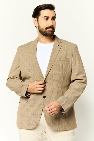 Tommy Hilfiger Men Tailored Fit Plaid Casual Blazer, Khaki