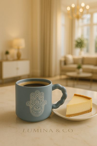 LUMİNA Hamsa Patterned Pastel Color Porcelain Mug - 350 ml