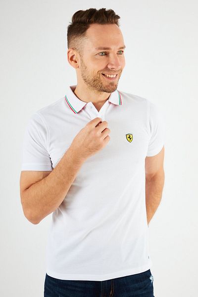 Scuderia Ferrari Men Regular Fit Short Sleeve Golf Polo Shirts, White
