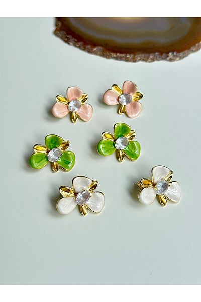 YOUES JEWELRY Steel Flower Earrings Earrings Summer Earrings Green Stone Earrings