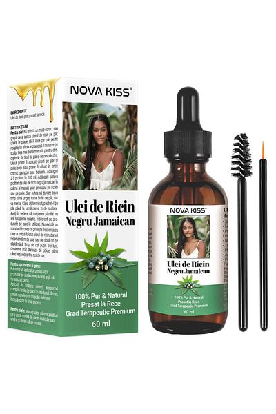 NOVA KISS ® Premium Jamaican Black Castor Oil 100% For Hair Growth, Eyelash, Eyebrow, 60 ml