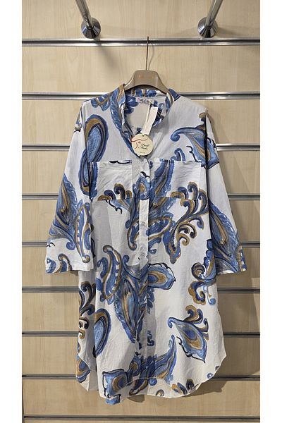 Park Moda Italian Tunic Oversize Shirt Dress Cotton Shawl Pattern